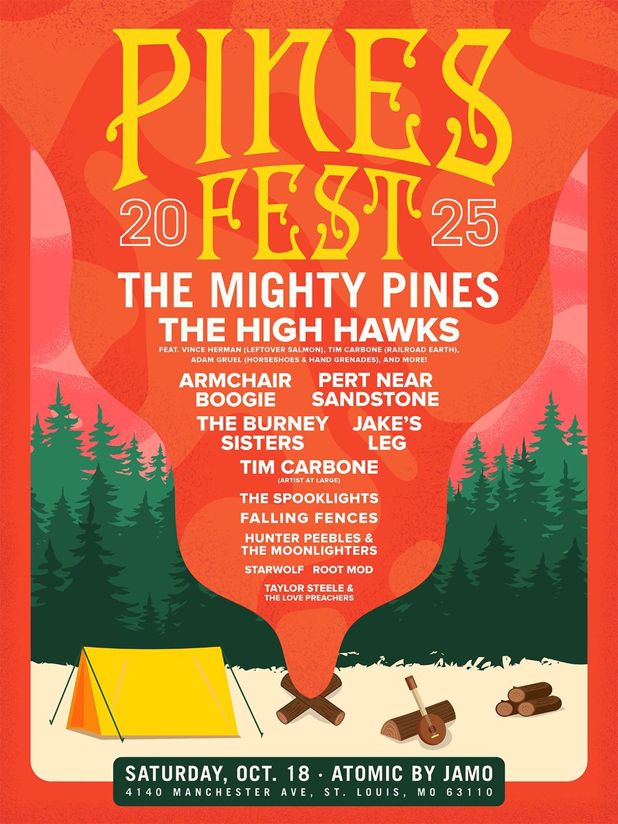 Here’s the lineup for PINES FEST IV! Happening at ATOMIC in The Grove neighborhood of St. Louis on Saturday, October 18th. Get your tickets now!! (on our website)