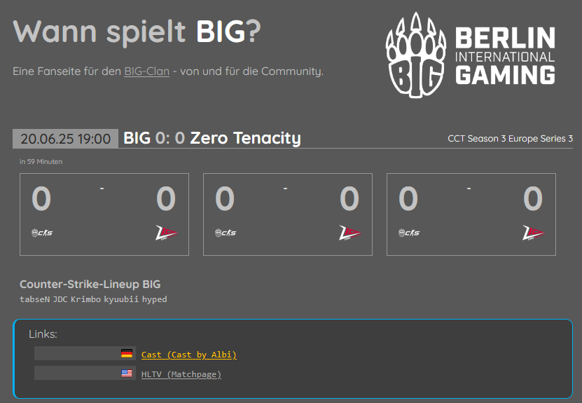 Roaring Bears e.V. (@roaring_bears) on Twitter photo Hat jemand CCT gesagt?
Lang ist das letzte Match her, heute geht's wieder rein!
Live mit <a href="/Albi1985HS/">Alberto 'Albi' A.</a>.
#GoBIG Hat jemand CCT gesagt?
Lang ist das letzte Match her, heute geht's wieder rein!
Live mit <a href="/Albi1985HS/">Alberto 'Albi' A.</a>.
#GoBIG