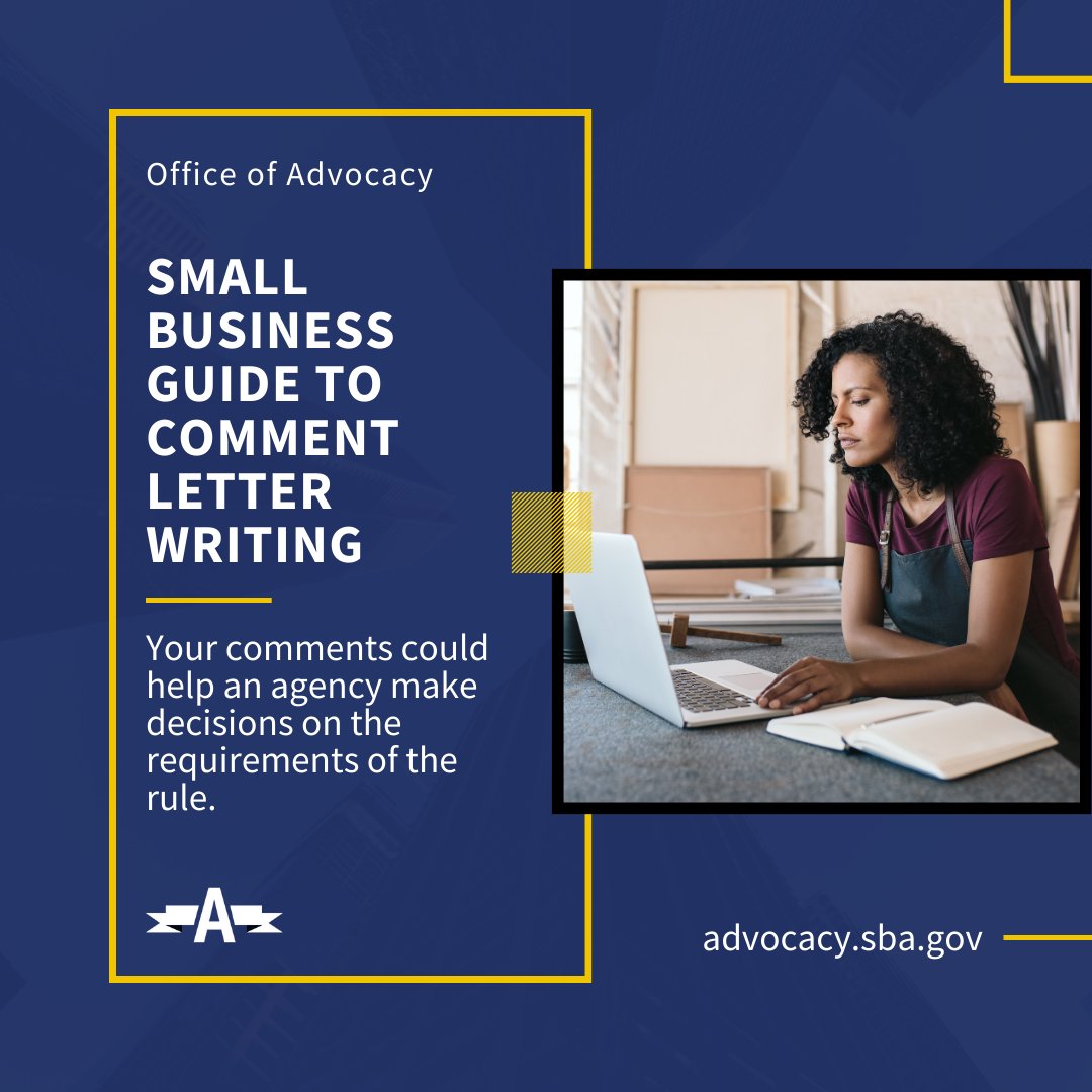 We encourage small businesses to express their concerns about a regulation directly to a federal agency during the open comment period.

Want to learn what goes into writing a Comment Letter? 

Check out our guide here ⬇️
ow.ly/Pr3n50Tqlb8