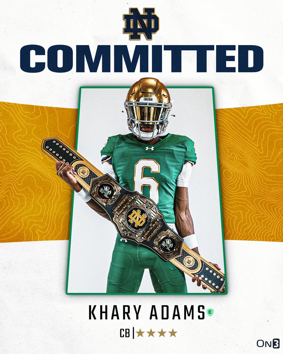 🚨 𝐁𝐑𝐄𝐀𝐊𝐈𝐍𝐆: Elite CB Khary Adams has committed to Notre Dame over Michigan, Oregon, Penn State and others ☘️

“I have been up to Notre Dame four times, and I can't even describe what it is like. It's just different. It's special.”

Story: on3.com/teams/notre-da…