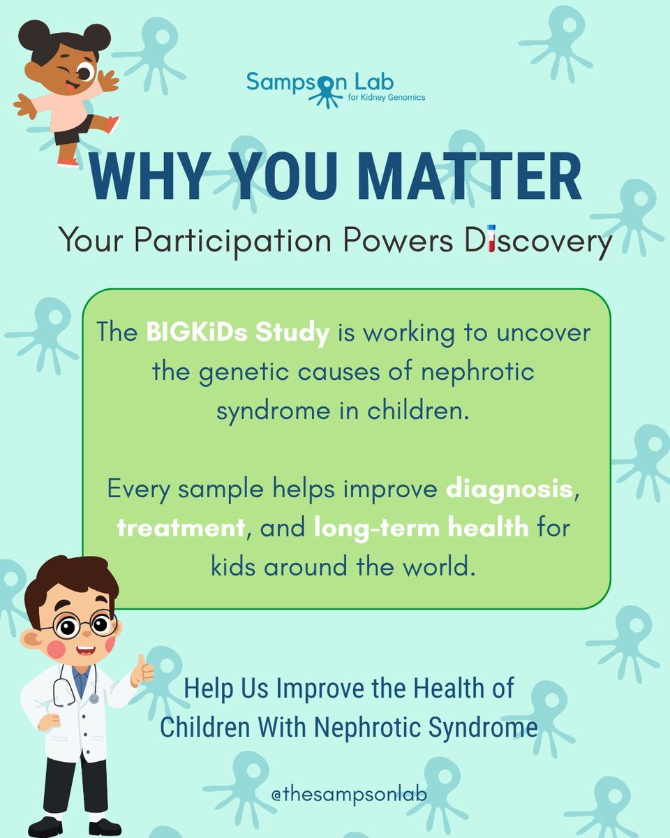 By participating in the BIGKiDs Study, families help us uncover the genetic causes of nephrotic syndrome in children. Your involvement helps improve diagnosis, treatment, and long-term care for kids worldwide. Let’s build a healthier future together.