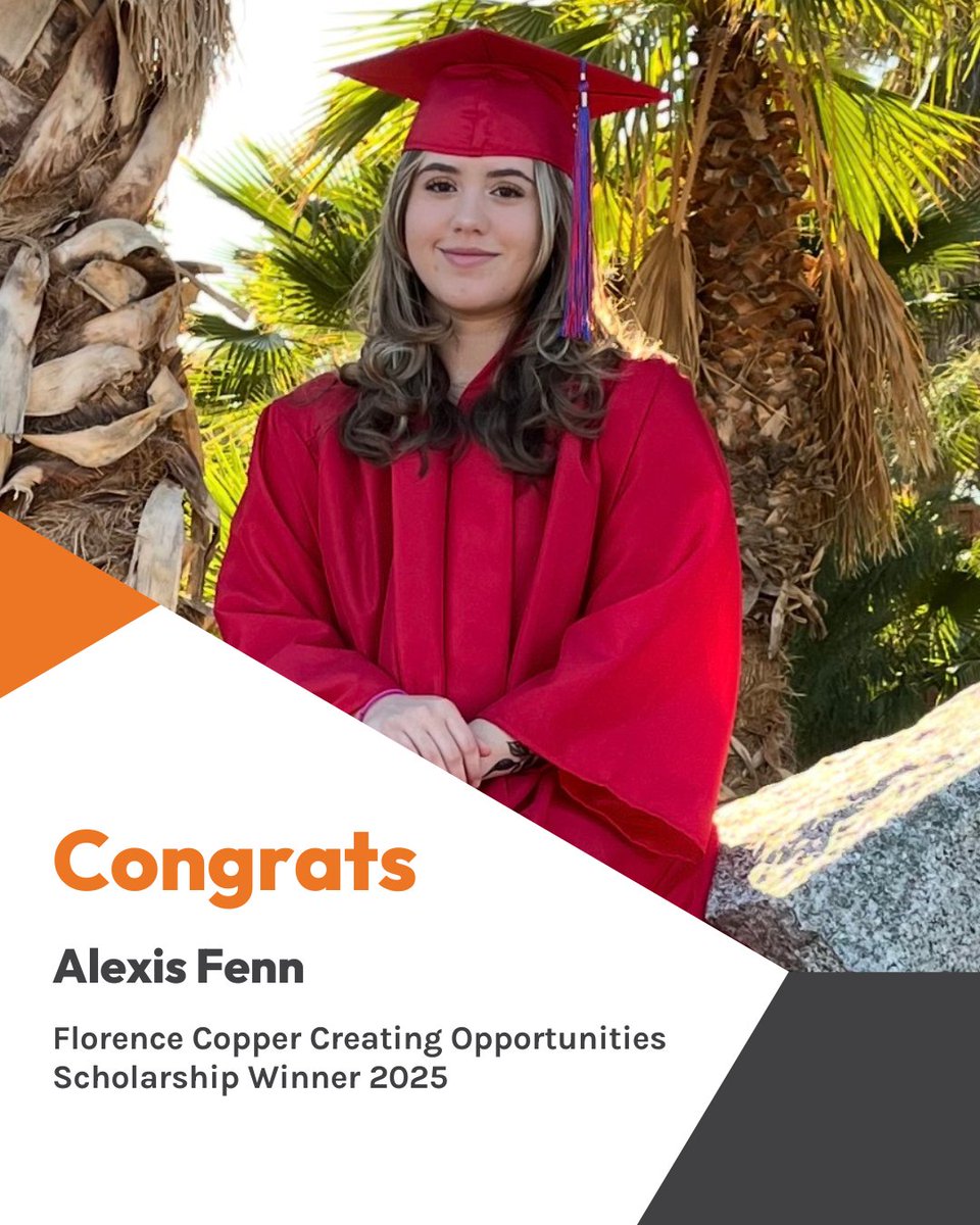Congratulations to Alexis Fenn, winner of a 2025 Florence Copper Creating Opportunities Scholarship! A graduate of Coolidge High School, Alexis will attend Central Arizona College to study Dental Science. 
<a href="/TasekoMines/">Taseko</a> #scholarships #giveback #copper #coppermining