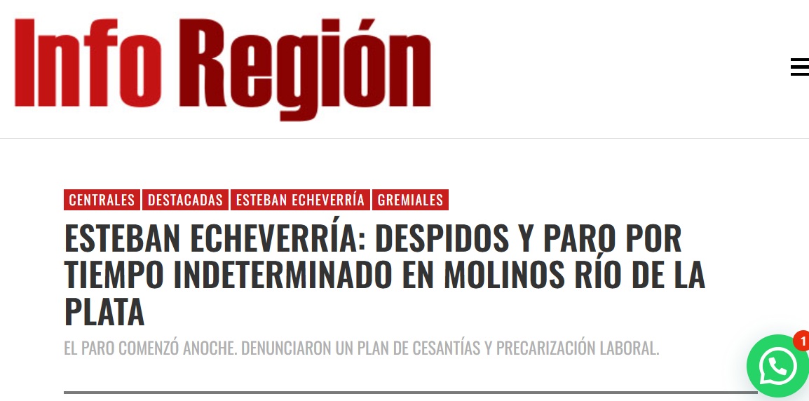 Los datos de desempleo en aumento tienen su expresión concreta en la provincia de Buenos Aires: cierran fábricas todas las semanas. Es muy grave.
 
El modelo económico nacional está destruyendo el entramado productivo de la Provincia y el País.