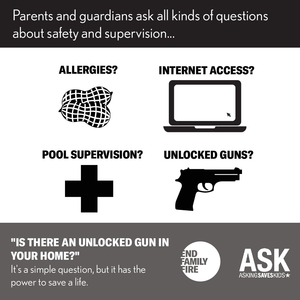#ASKDay is tomorrow, June 21. Before your child visits another home, you probably ask about allergies or supervision—but do you ask if there’s an unlocked gun where they play?