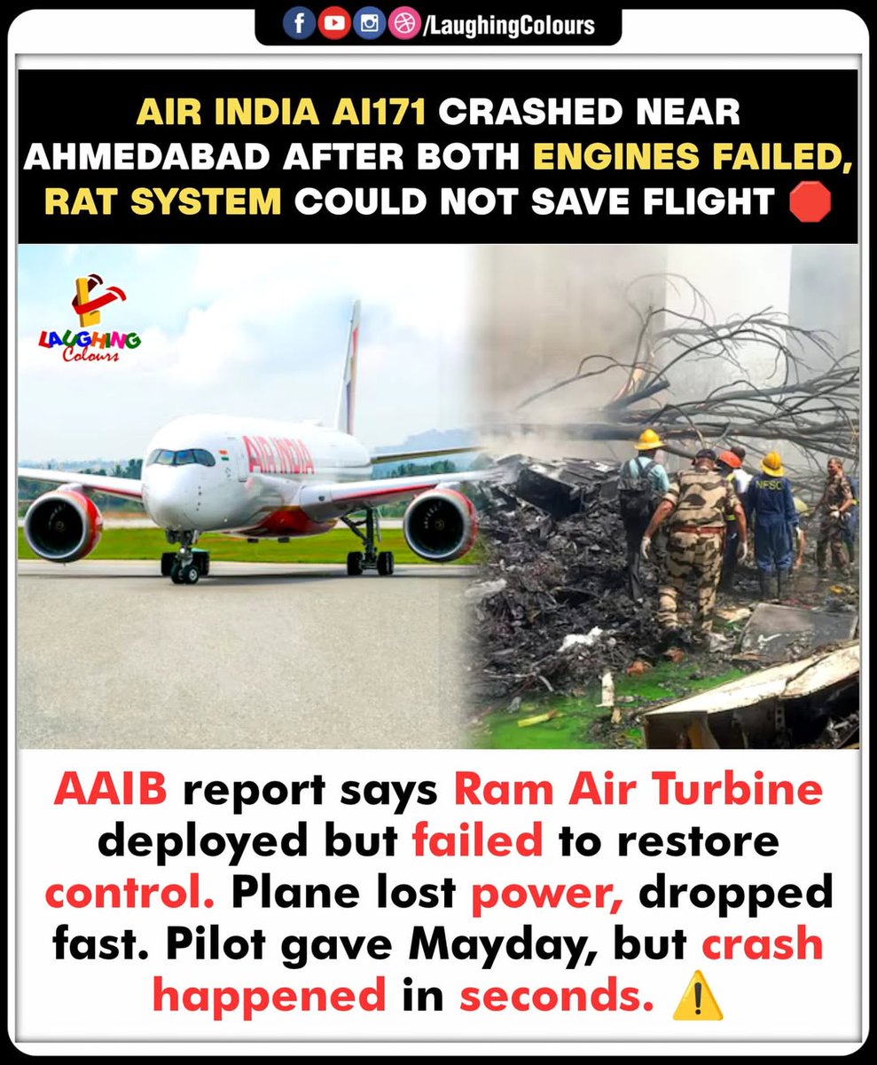 LaughingColours's tweet image. AI171 Crash: Seconds From Doom 🛑✈️

#AirIndiaCrash #AI171Tragedy #EngineFailure #AviationDisaster #MaydayAlert #FlightSafetyCrisis