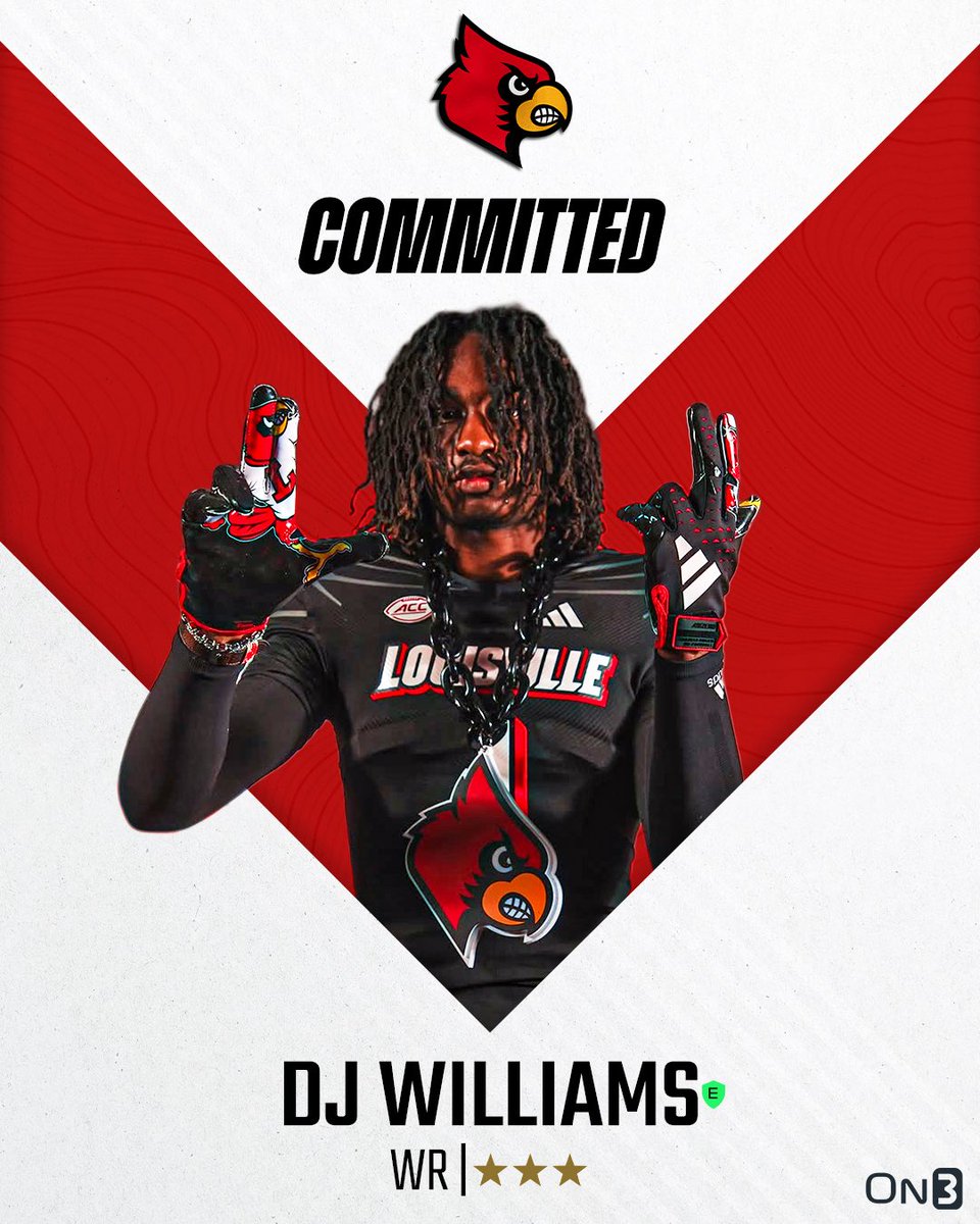 On3 Recruits (@on3recruits) on Twitter photo 🚨BREAKING🚨 WR DJ Williams has committed to Louisville🔴⚫️
More from <a href="/ChadSimmons_/">ChadSimmons</a>: on3.com/news/wr-dj-wil… 🚨BREAKING🚨 WR DJ Williams has committed to Louisville🔴⚫️
More from <a href="/ChadSimmons_/">ChadSimmons</a>: on3.com/news/wr-dj-wil…