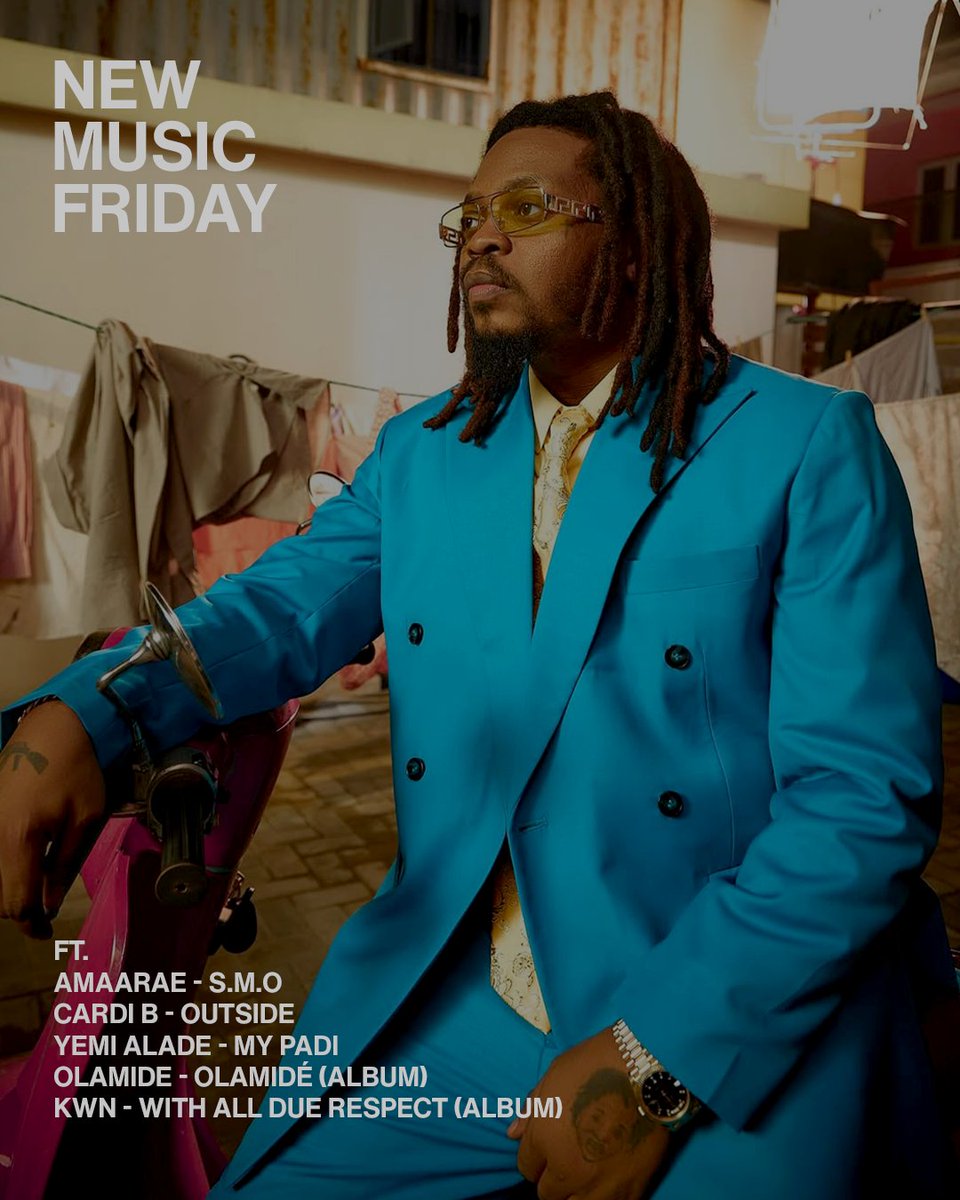 Deeds Magazine (@deedsmag) on Twitter photo It's #NEWMUSICFRIDAY and here's our selection of the hottest projects that's dropped🔥🎶
<a href="/Olamide/">Olamidé</a> - Olamidé (Album)
<a href="/amaarae/">BLACK STAR</a> - S.M.O.
<a href="/vict0ny/">VICTONY</a> - Glory
<a href="/yemialadee/">✊🏾 yemialade</a> - My Padi
KWN - With all due respect (Album)
<a href="/OffsetYRN/">OFFSET</a>, JID - Bodies
<a href="/centralcee/">Central Cee</a>, <a href="/SexyyRed314_/">Sexyy Red</a> - Guilt Trippin It's #NEWMUSICFRIDAY and here's our selection of the hottest projects that's dropped🔥🎶
<a href="/Olamide/">Olamidé</a> - Olamidé (Album)
<a href="/amaarae/">BLACK STAR</a> - S.M.O.
<a href="/vict0ny/">VICTONY</a> - Glory
<a href="/yemialadee/">✊🏾 yemialade</a> - My Padi
KWN - With all due respect (Album)
<a href="/OffsetYRN/">OFFSET</a>, JID - Bodies
<a href="/centralcee/">Central Cee</a>, <a href="/SexyyRed314_/">Sexyy Red</a> - Guilt Trippin
