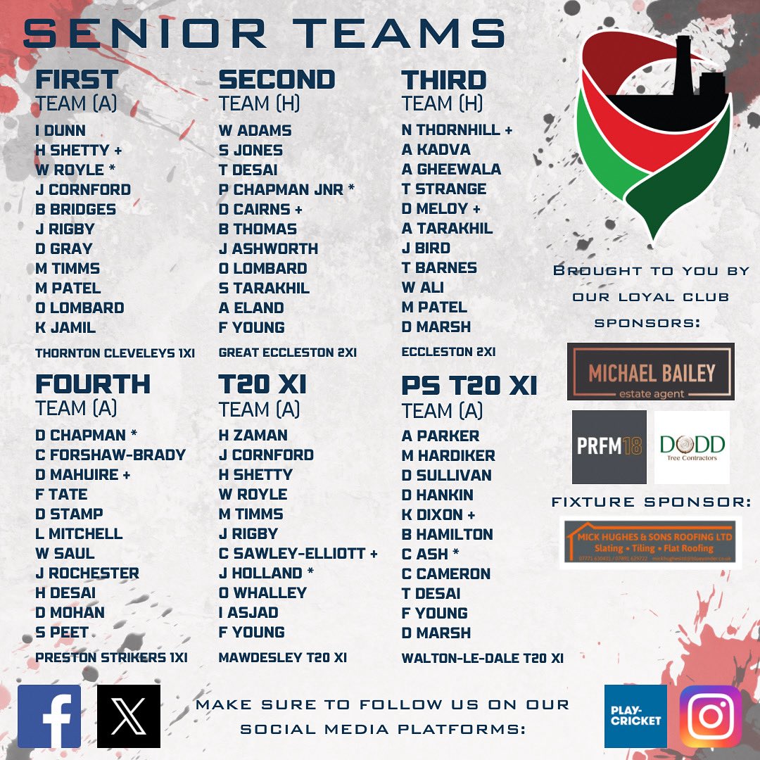 TEAM NEWS!

Here are the teams for week 10 of the 2025 season! 

#VCCC