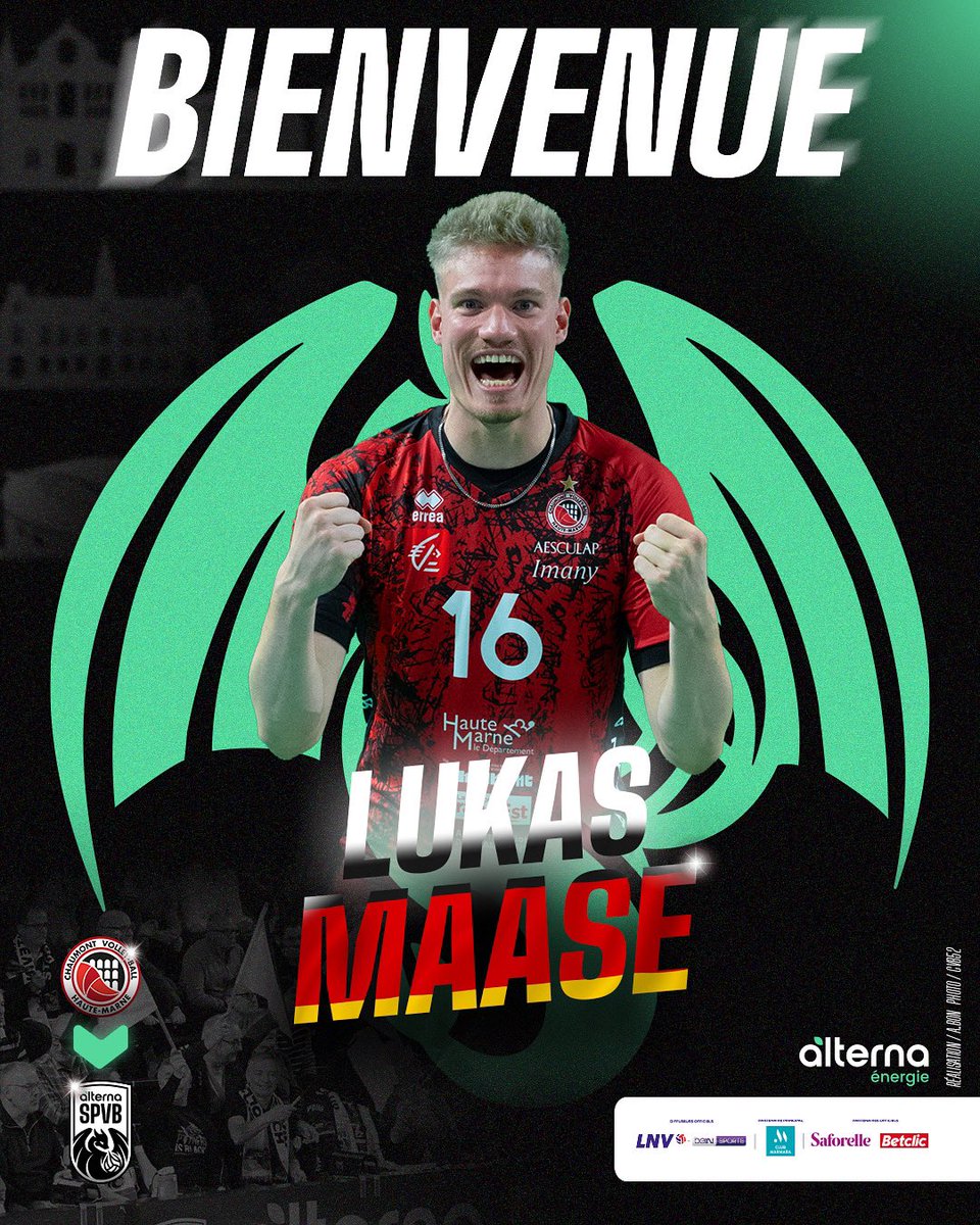 𝐁𝐈𝐄𝐍𝐕𝐄𝐍𝐔𝐄 𝐋𝐔𝐊𝐀𝐒 🔥

Le géant allemand de 2m14 portera nos couleurs la saison prochaine 🤩

Bien connu en Marmara SpikeLigue, Lukas a évolué à Paris puis à Chaumont

⚫️⚪️🟢
#AlternaSPVB | #LNV | #MarmaraSpikeLigue | #FFVolley