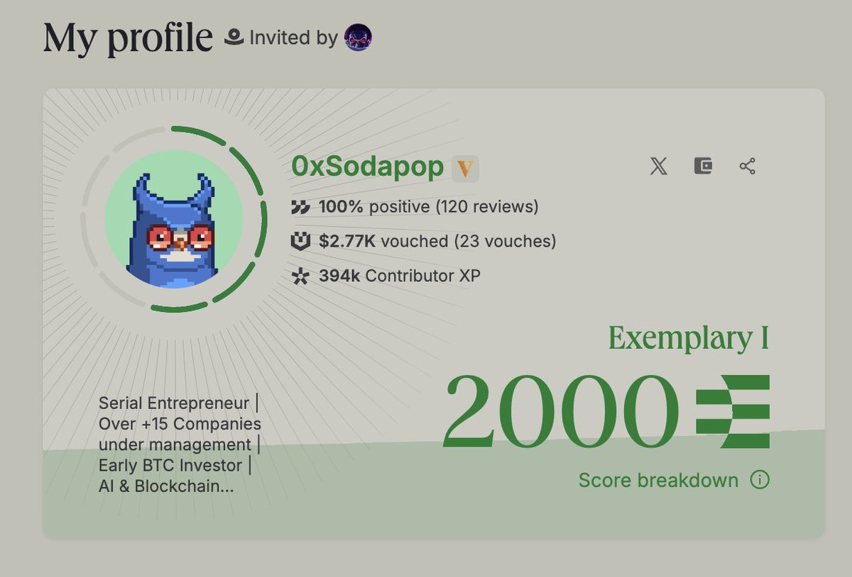 0xSodapop (@0xspop) on Twitter photo Green, finally green on <a href="/ethos_network/">Ethos</a>.
Huge thanks to everyone who took the time to leave a review.
A special shoutout to the @0xAlphaGems community, you're absolutely amazing.
Let's keep building! Green, finally green on <a href="/ethos_network/">Ethos</a>.
Huge thanks to everyone who took the time to leave a review.
A special shoutout to the @0xAlphaGems community, you're absolutely amazing.
Let's keep building!
