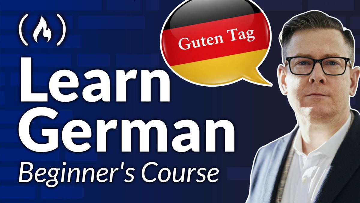 freeCodeCamp's tweet image. If you want to start learning German, freeCodeCamp just published a comprehensive beginner&apos;s German language course.

It starts from the basics and teaches you key vocab and conversational concepts.

You&apos;ll learn key verbs, how to introduce yourself and share personal info,…