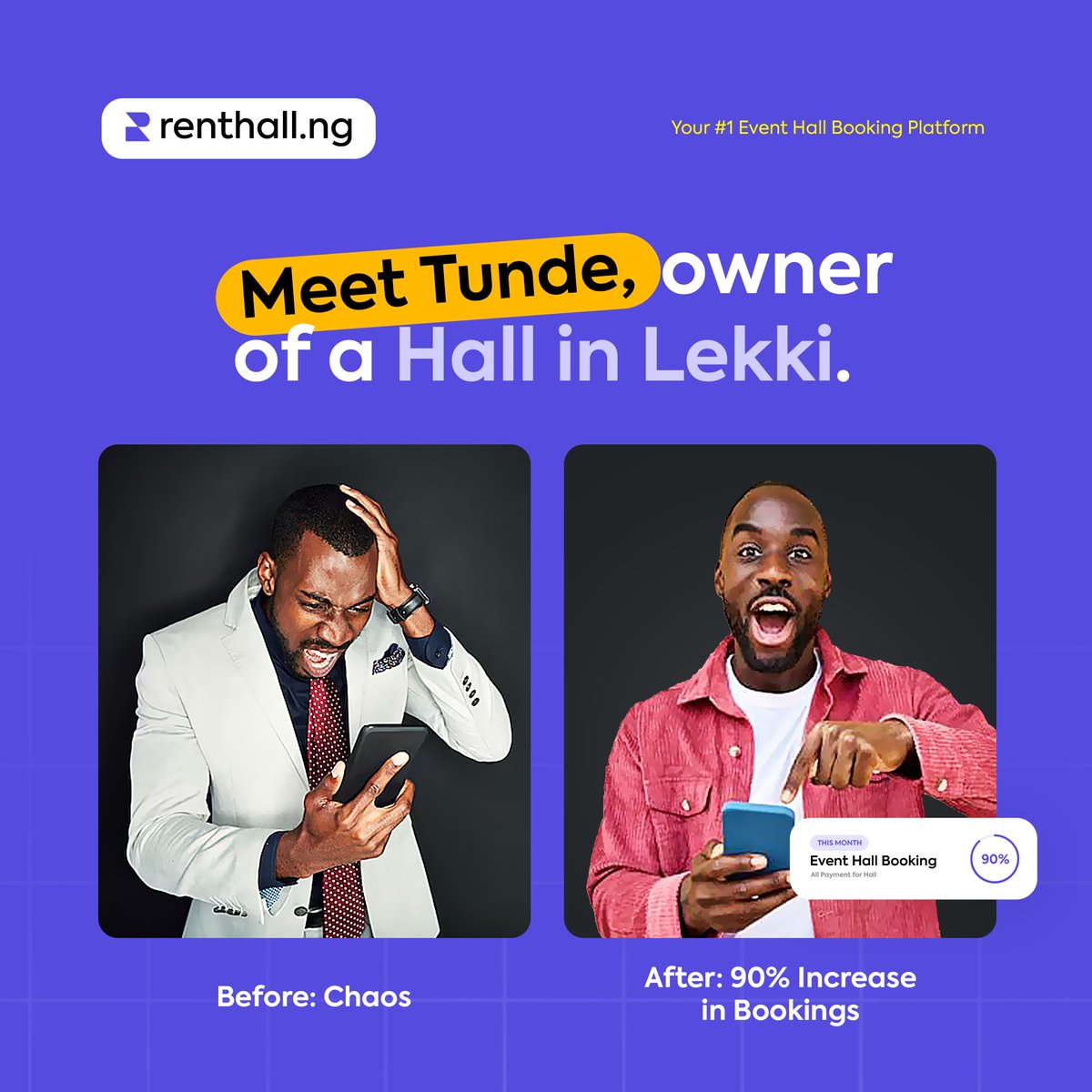 Renthall_ng's tweet photo. Meet Tunde, owner of a hall in lekki.
When he was not using out software, and after he started using our software..
"Dm us now for more info"
#eventcenternaija #eventplanner #eventcenter #bookingsoftware #lagosevents #reelsnaija #eventvenue #EventPlanningMadeEasy #hallmanagers https://t.co/A249B1YUmn
