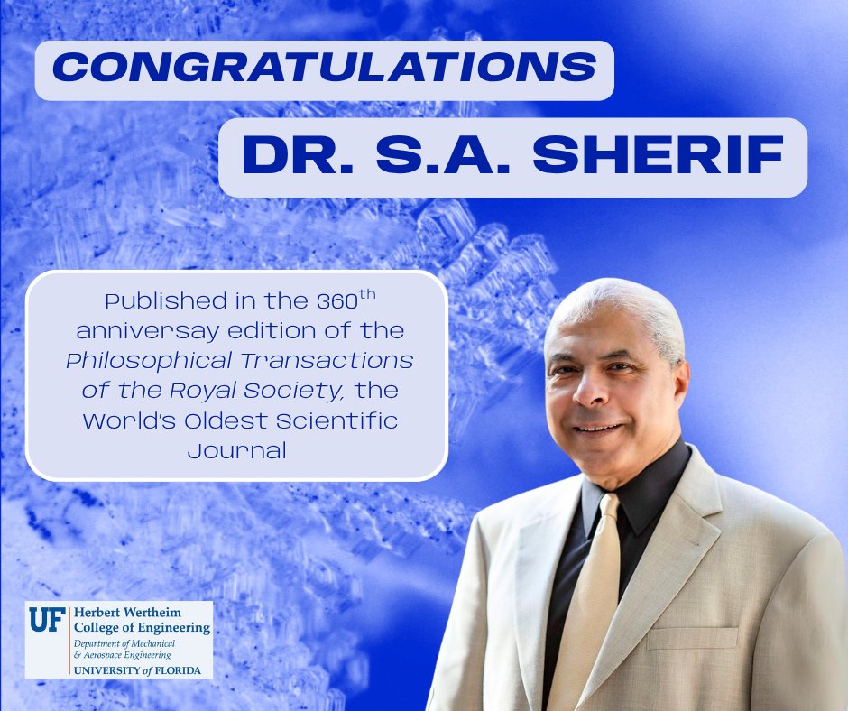🎉 Faculty Spotlight: Dr. Sherif published in Philosophical Transactions of the Royal Society—the world’s oldest scientific journal! ❄️📘

His work on frost and ice joins a legacy shared by Newton and Franklin. Congrats, Dr. Sherif! 👏
#UFMAE #GatorEngineers