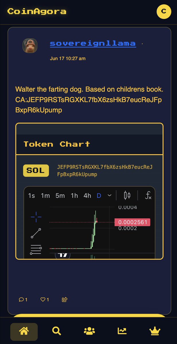 Coin Agora (@coin_agora) on Twitter photo First look at the improved mobile ui for coinagora.net! Coming today! Huge shout out to <a href="/mrtakeallprofit/">Mr TakeProfit 🛡⚔️</a> who drafted up a proof of concept design that this was heavily inspired by. Also gotta shout out <a href="/sovereignllama/">sovereignllama</a> for making the post featured in this screenshot. First look at the improved mobile ui for coinagora.net! Coming today! Huge shout out to <a href="/mrtakeallprofit/">Mr TakeProfit 🛡⚔️</a> who drafted up a proof of concept design that this was heavily inspired by. Also gotta shout out <a href="/sovereignllama/">sovereignllama</a> for making the post featured in this screenshot.