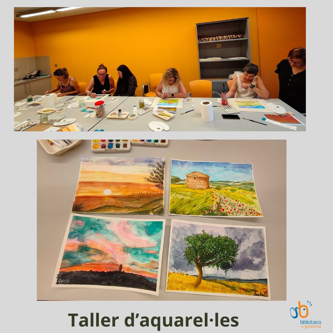 A #BiblioGuissona acomiadem el primer grup dels tallers setmanals d'aquarel·les per a adults per conèixer la tècnica, el paper com a mitjà artístic i eines pel desenvolupament de la creativitat per establir relació entre art, lectura i biblioteca 
#RegidoriaCulturaGuissona