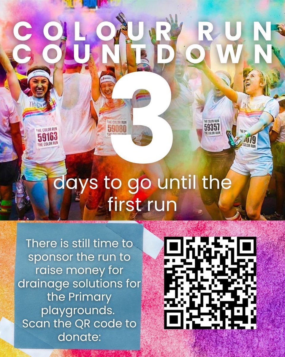 What day are you running? 
Help Europa improve the playgrounds and reduce the mud. Matched Funding £1 = £2
#ColourRun #PrimaryPlaygrounds
goodhub.com/go/colourfunru…