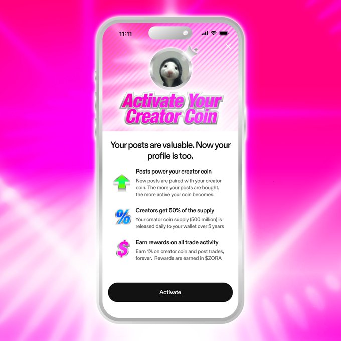 Zora Creator Coins activation screen