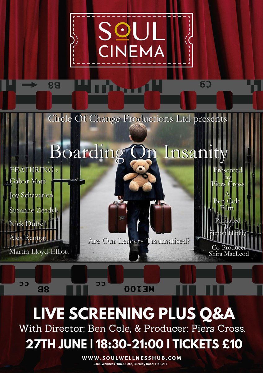 Piers Cross (@pierscross1) on Twitter photo Boarding on Insanity – Live Screening + Q&A.
Fri 27 June, West Yorkshire: tickettailor.com/events/soulwel…
Panel incl. Zena Me, <a href="/warren_larkin/">Dr Warren Larkin</a>, Ben Cole & myself.
What impact do boarding schools have on our leaders—and our future? #BoardingOnInsanity #Trauma #BoardingSchoolSyndrome Boarding on Insanity – Live Screening + Q&A.
Fri 27 June, West Yorkshire: tickettailor.com/events/soulwel…
Panel incl. Zena Me, <a href="/warren_larkin/">Dr Warren Larkin</a>, Ben Cole & myself.
What impact do boarding schools have on our leaders—and our future? #BoardingOnInsanity #Trauma #BoardingSchoolSyndrome
