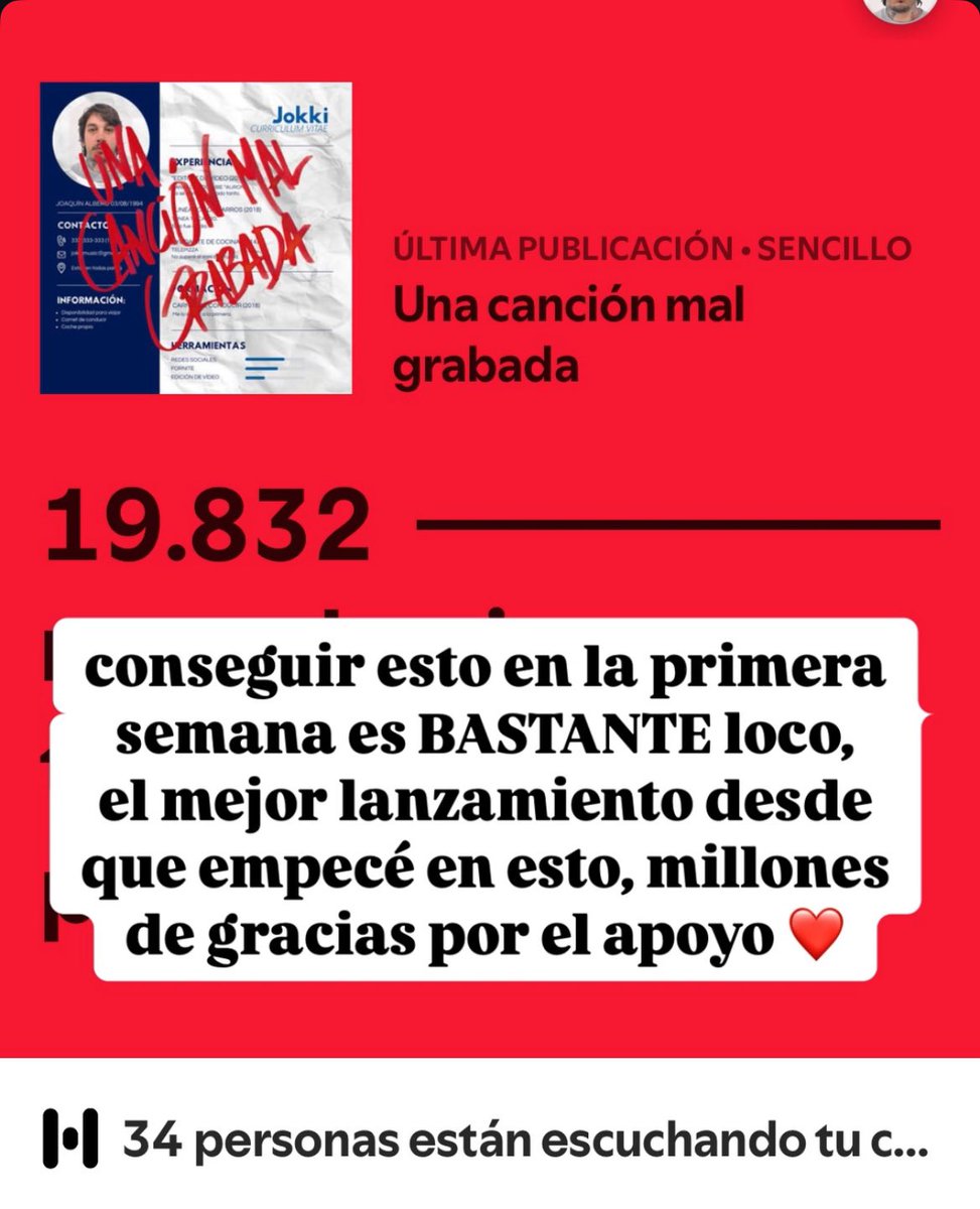 cada día más y más gente se pasa por mi perfil de Spotify a escuchar mi música 😭💖