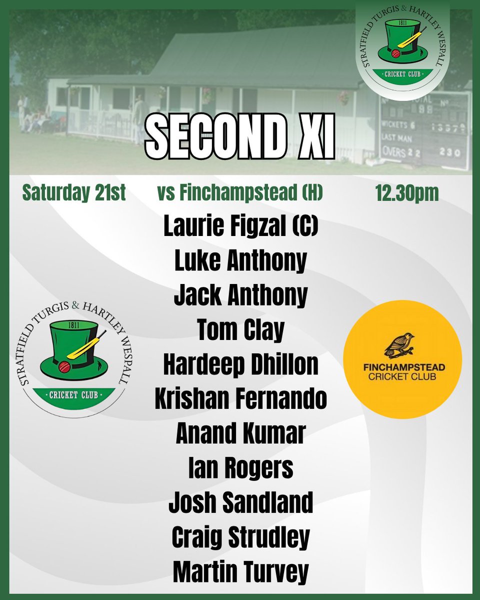 Time to bounce back for the 1st and 2nd XI 👊

The 1s are off to Earley CC, whilst the 2s are at The Green taking on Finchampstead 🏏

#Cricket #StratfieldTurgis #HartleyWespall #Hampshire #HampshireCricket