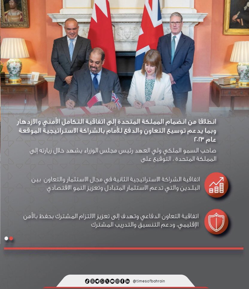 Times Of Bahrain Arabic (@tobarabic) on Twitter photo في إطار الزيارة الرسميّة لسمو ولي العهد رئيس مجلس الوزراء إلى المملكة المتحدة..وزير المالية والاقتصاد الوطني يوقع على الشراكة الاستراتيجية الثانية في مجال الاستثمار والتعاون بين مملكة البحرين والمملكة المتحدة
instagram.com/p/DLIPJaEoOJc/… <a href="/BahrainMoFNE/">MoFNE - وزارة المالية والاقتصاد الوطني</a> <a href="/BahrainCPnews/">أخبار سمو ولي العهد</a> <a href="/fawaz_alkhalifa/">Fawaz Bin Mohammed Alkhalifa</a> في إطار الزيارة الرسميّة لسمو ولي العهد رئيس مجلس الوزراء إلى المملكة المتحدة..وزير المالية والاقتصاد الوطني يوقع على الشراكة الاستراتيجية الثانية في مجال الاستثمار والتعاون بين مملكة البحرين والمملكة المتحدة
instagram.com/p/DLIPJaEoOJc/… <a href="/BahrainMoFNE/">MoFNE - وزارة المالية والاقتصاد الوطني</a> <a href="/BahrainCPnews/">أخبار سمو ولي العهد</a> <a href="/fawaz_alkhalifa/">Fawaz Bin Mohammed Alkhalifa</a>