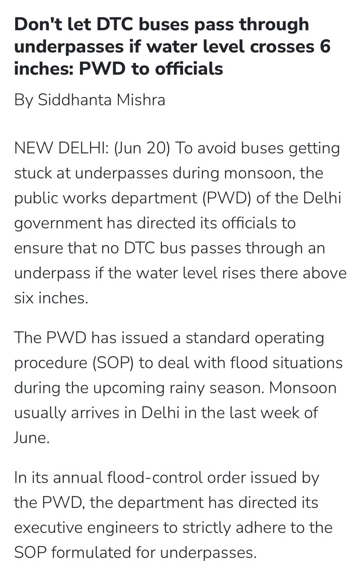 ptinews.com/story/national… 

PWD’s directive- Don't let DTC buses pass through underpasses if water level crosses 6 inches