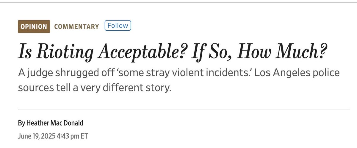 Heather Mac Donald (@hmdatmi) on Twitter photo How much rioting is too much and how much is just right? My latest for <a href="/WSJopinion/">Wall Street Journal Opinion</a> How much rioting is too much and how much is just right? My latest for <a href="/WSJopinion/">Wall Street Journal Opinion</a>