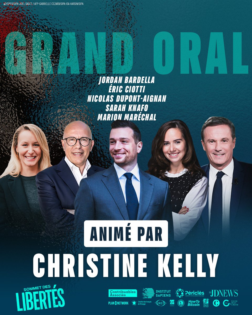 Le Sommet des Libertés (@sommetlibertes) on Twitter photo Retrouvez lors du Grand Oral animé par <a href="/christine_kelly/">Christine KELLY</a>, les responsables politiques qui ont choisi de prendre la parole sur l’avenir des libertés.
🕢 Village dès 18h30 – Soirée à 19h45
Rendez-vous le 24 juin au Casino de Paris
🎟 Dernières places : sdlib.fr/billets Retrouvez lors du Grand Oral animé par <a href="/christine_kelly/">Christine KELLY</a>, les responsables politiques qui ont choisi de prendre la parole sur l’avenir des libertés.
🕢 Village dès 18h30 – Soirée à 19h45
Rendez-vous le 24 juin au Casino de Paris
🎟 Dernières places : sdlib.fr/billets