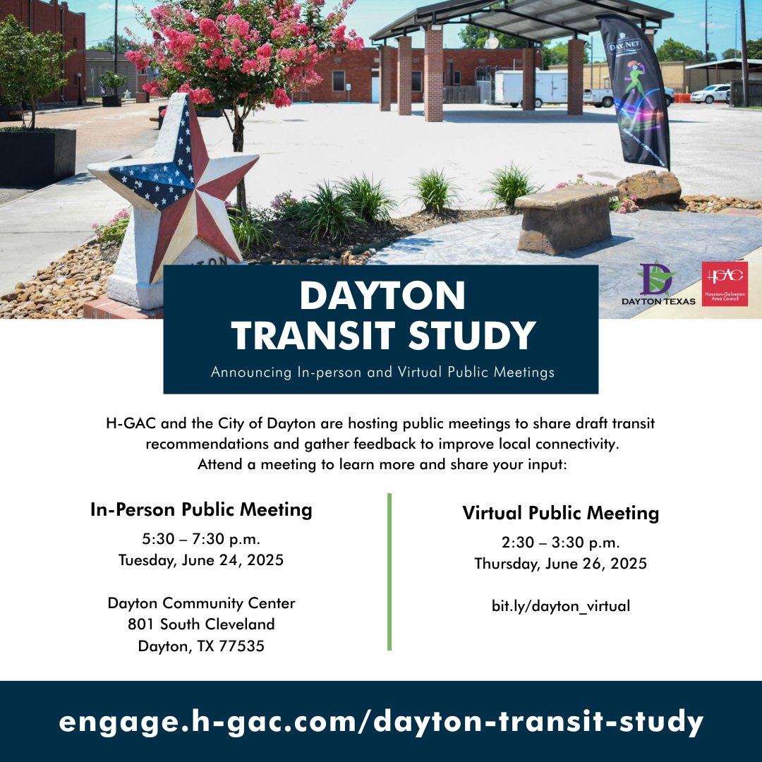 🚍 Have ideas to improve transit in Dayton?
Join us at one of our upcoming public meetings—either in-person or online—and share your feedback on draft transit recommendations to help shape the future of transportation in Dayton.

📍In-Person Meeting
🕠 5:30 – 7:30 p.m.
🗓️