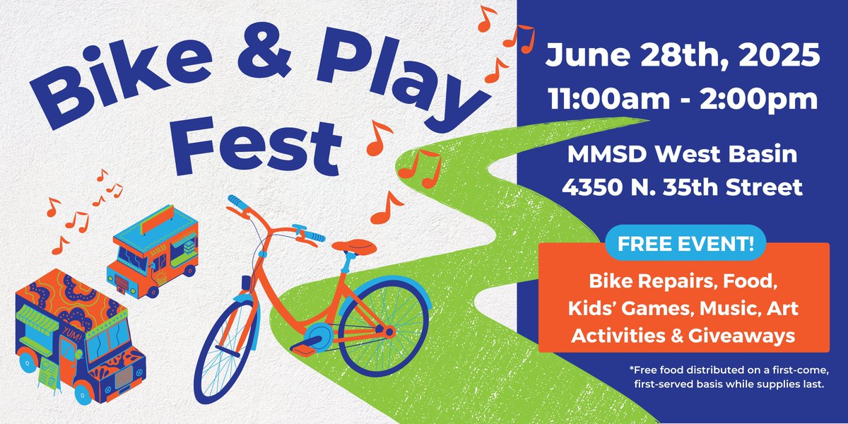 Mark your calendars for the 3rd Annual Bike &amp; Play Fest happening, June 28! Join us at the MMSD West Basin from 11am-2pm. The event is free to attend, including fun for the whole family! Register in advance:
cognitoforms.com/NorthwestSideC…