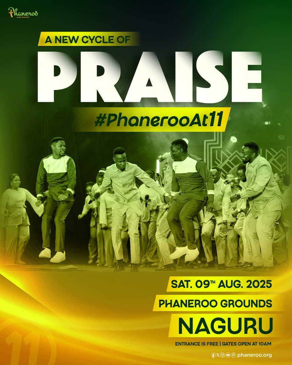 A New Cycle Of Praise 🎉

Phaneroo 11th Anniversary | Saturday 9th August 2025 | Phaneroo Grounds, NAGURU | Free Entry

#PhanerooAt11
#Bring20