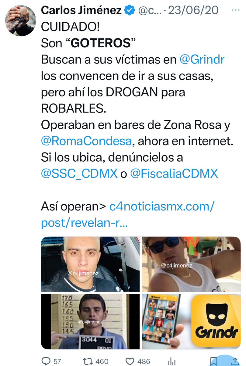 CAE JEFE de GOTEROS de <a href="/Grindr/">Grindr</a> 
Pablo César Sánchez El Chompi
Empezó ligando en bares, pero en pandemia pasó a la aplicación.
Ligan hombres, los drogan y los roban.
Así lo exhibimos en 2020
Agentes de Inteligencia de <a href="/SSC_CDMX/">SSC CDMX</a> lo ubicaron y detuvieron.
Si lo reconoce, denúncielo!