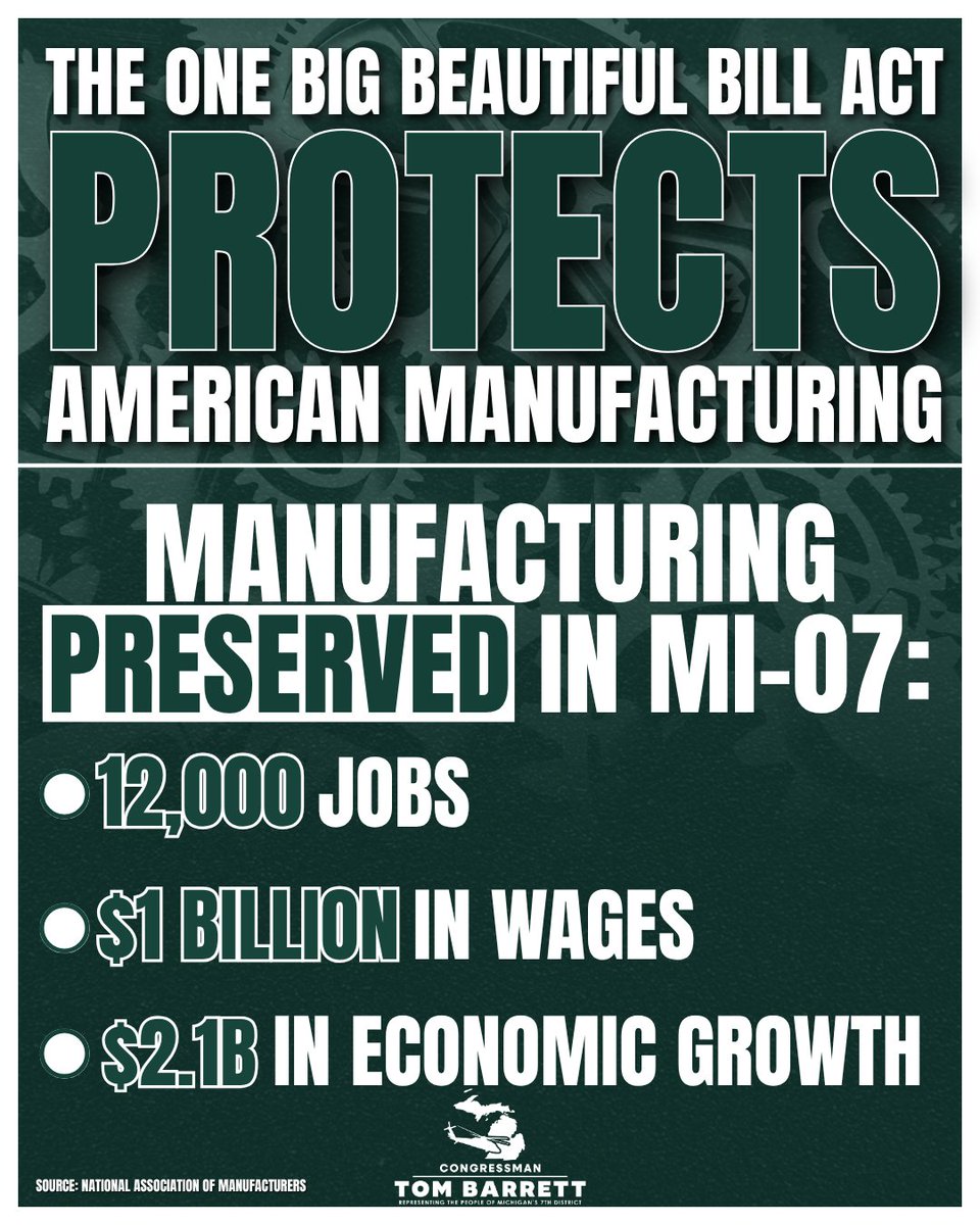From shop floors to assembly lines, Michigan leads. The One Big Beautiful Bill stands up for our manufacturers and the proud workers who call mid-Michigan home.