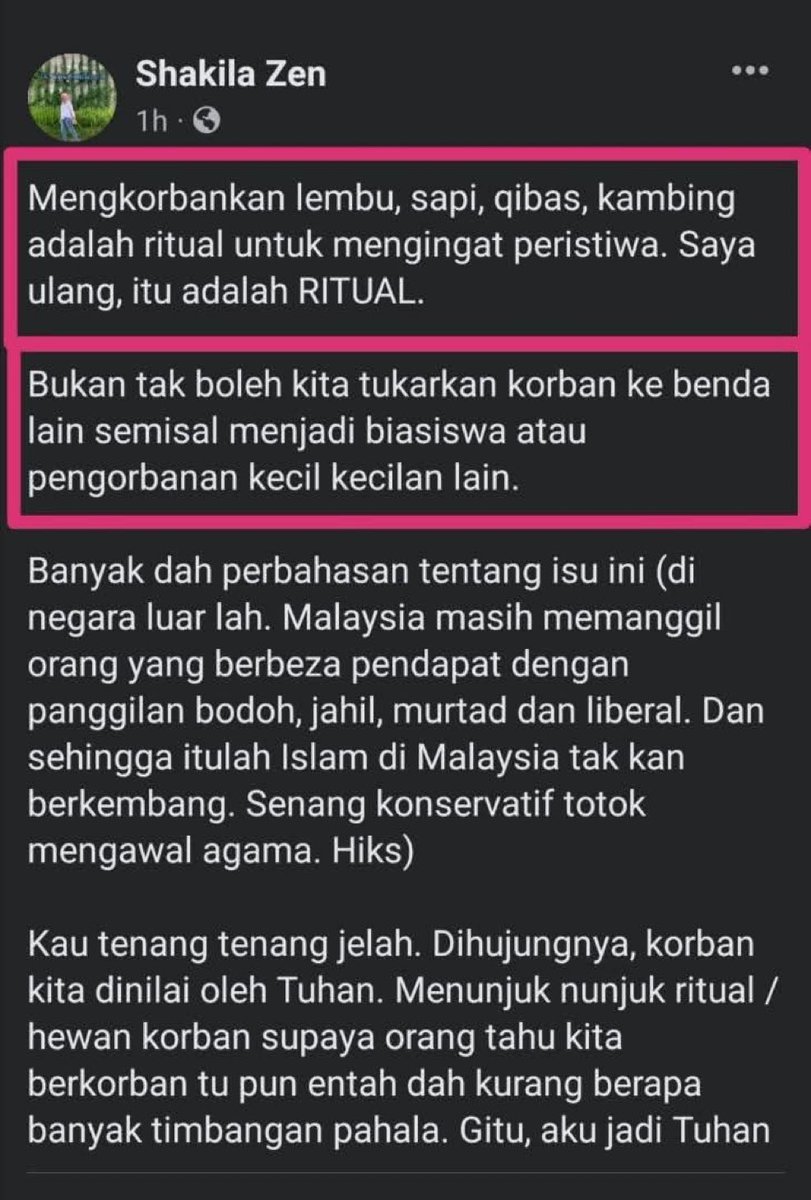 Bila kata “Fatwa ni kan pendapat”, kita dah boleh nampak tahap kefahaman asas agama &amp; suntikan ideologi libtardisme terhadap mereka bagaimana.

Nk kritik fatwa ni kena sama level dgn mufti/fuqaha’. Tp level ilmu setakat nak tukar ritual korban kpd biasiswa dll, dok tepi jela.