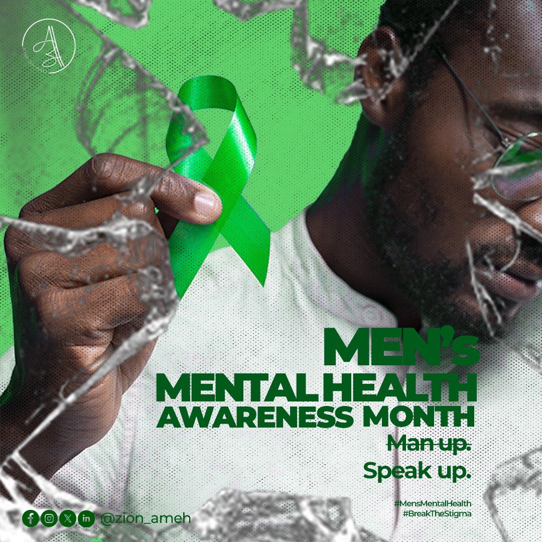 💚 Men’s Mental Health Matters
Break the silence. Break the stigma.
Real strength is in vulnerability.
🧠 #ManUpSpeakUp

<a href="/UnitedGMH/">United for Global Mental Health</a> <a href="/wellcometrust/">Wellcome</a>, <a href="/MandateHealthNG/">The Mandate Health Empowerment Initiative (MHEI)</a>, <a href="/WHO/">World Health Organization (WHO)</a> <a href="/UN/">United Nations</a>

#MensMentalHealth #BreakTheStigma #MentalHealthAwareness #ItsOkayToTalk #MentalHealthMatters
