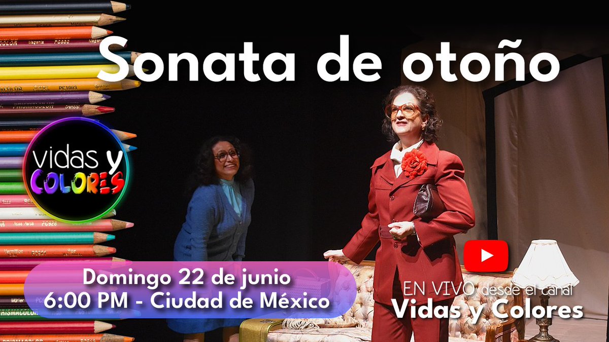 Vidas y Colores (@vidasycolores) on Twitter photo <a href="/vidasycolores/">Vidas y Colores</a> con <a href="/sergiordmx/">Sergio Rodríguez</a> y <a href="/ROOYTREJO3/">Rodrigo Trejo</a> presentan:
Sonata de otoño
DOM 22 JUN
6 PM MX | UTC-6
youtube.com/live/fJYVrxWr2…
cc <a href="/papapandatv/">Papá Panda TV</a> <a href="/teatroculturamx/">Teatro y Cultura CDMX</a> <a href="/seropodcast/">SERO podcast</a> <a href="/apeiron_teatro/">apeiron teatro</a> <a href="/Xavier_osodf/">Francisco Xavier</a> <a href="/Maralbemor/">Mario Alberto Moreno</a> <a href="/actor1971/">Esteban Montes</a> @Wendybgc <a href="/ForoShakespeare/">Foro Shakespeare</a> <a href="/RECIOcdmx/">RECIO</a> <a href="/ederzarate84/">Eder Zárate</a> <a href="/vidasycolores/">Vidas y Colores</a> con <a href="/sergiordmx/">Sergio Rodríguez</a> y <a href="/ROOYTREJO3/">Rodrigo Trejo</a> presentan:
Sonata de otoño
DOM 22 JUN
6 PM MX | UTC-6
youtube.com/live/fJYVrxWr2…
cc <a href="/papapandatv/">Papá Panda TV</a> <a href="/teatroculturamx/">Teatro y Cultura CDMX</a> <a href="/seropodcast/">SERO podcast</a> <a href="/apeiron_teatro/">apeiron teatro</a> <a href="/Xavier_osodf/">Francisco Xavier</a> <a href="/Maralbemor/">Mario Alberto Moreno</a> <a href="/actor1971/">Esteban Montes</a> @Wendybgc <a href="/ForoShakespeare/">Foro Shakespeare</a> <a href="/RECIOcdmx/">RECIO</a> <a href="/ederzarate84/">Eder Zárate</a>