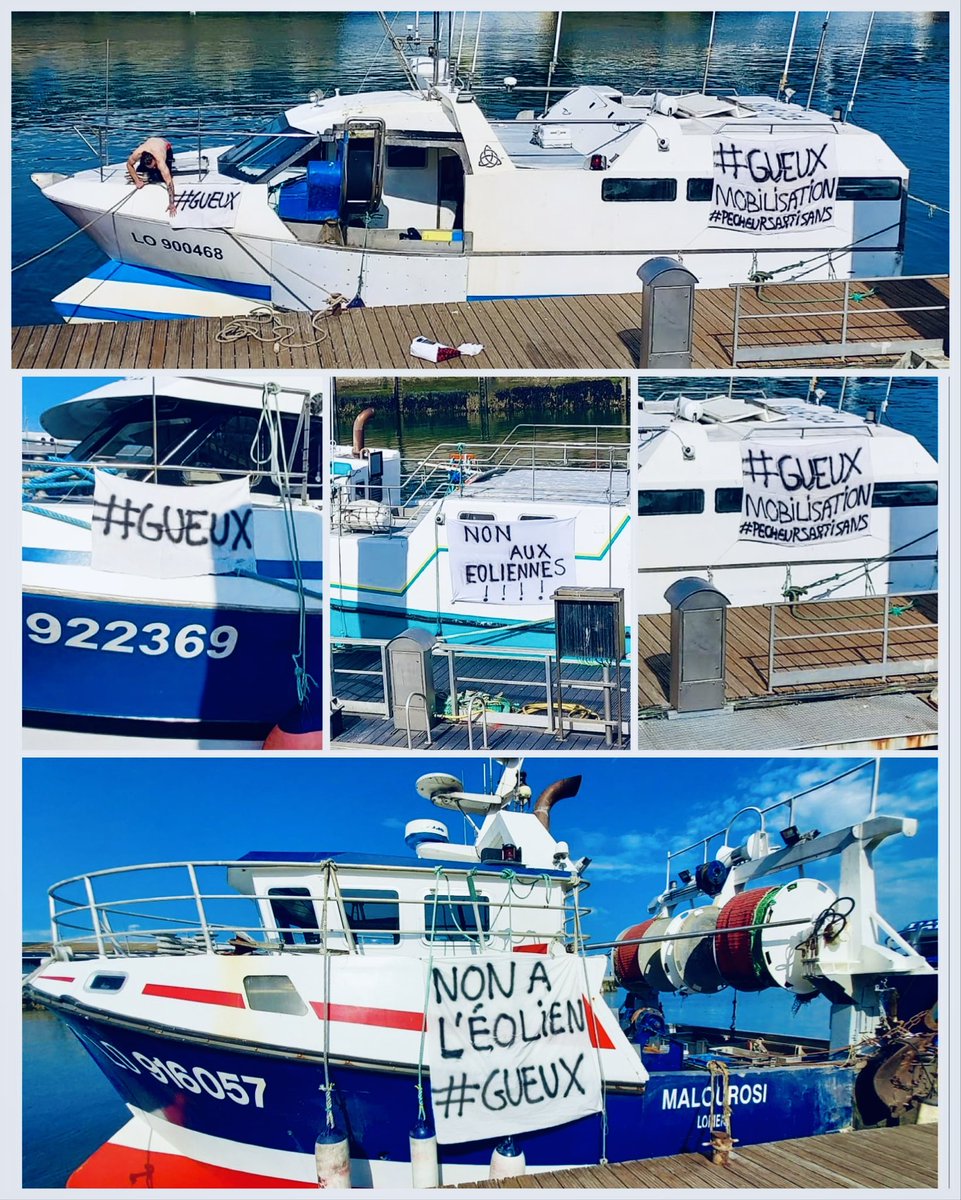 PREPARATIFS DE LA MOBILISATION GÉANTE DU #28juin ! Anti-éoliennes et POUR DÉFENDRE VOS FACTURES D’ELECTRICITÉ !
Le premières banderoles de posés avec les pêcheurs Lorientais de L'#UFPA  ... 
Demain d'autres collègues vont en mettre sur leur bateau ! C’est parti pour les #gueux de