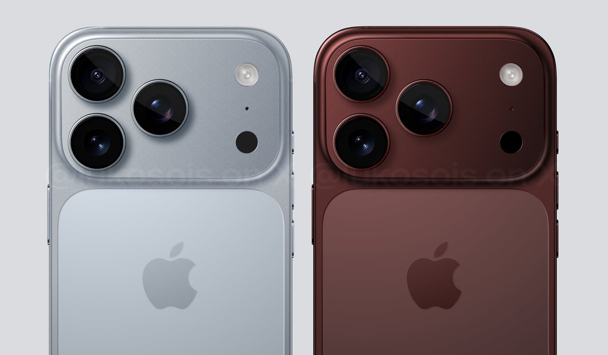 lukosois's tweet image. iPhone 17 Pro concept.

Showing potential colours... including that beautiful wine red colour.

#iphone17pro