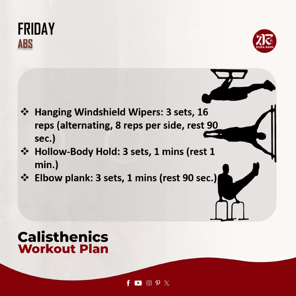 DOXARAIM's tweet image. CALISTHENICS WORKOUT ROUTINE | FRIDAY | ABS | BUILD TOTAL-BODY STRENGTH

THE BODY IS A TEMPLE OF THE HOLY SPIRIT

#CALISTHENICSWORKOUT
#WEEKLYROUTINE
#BendArmStand
#MuscleUps
#StraddlePlanche
#HumanFlag
#FrontLever
#DOXARAIM
#PUTONCHRIST
#PUTONGLORY