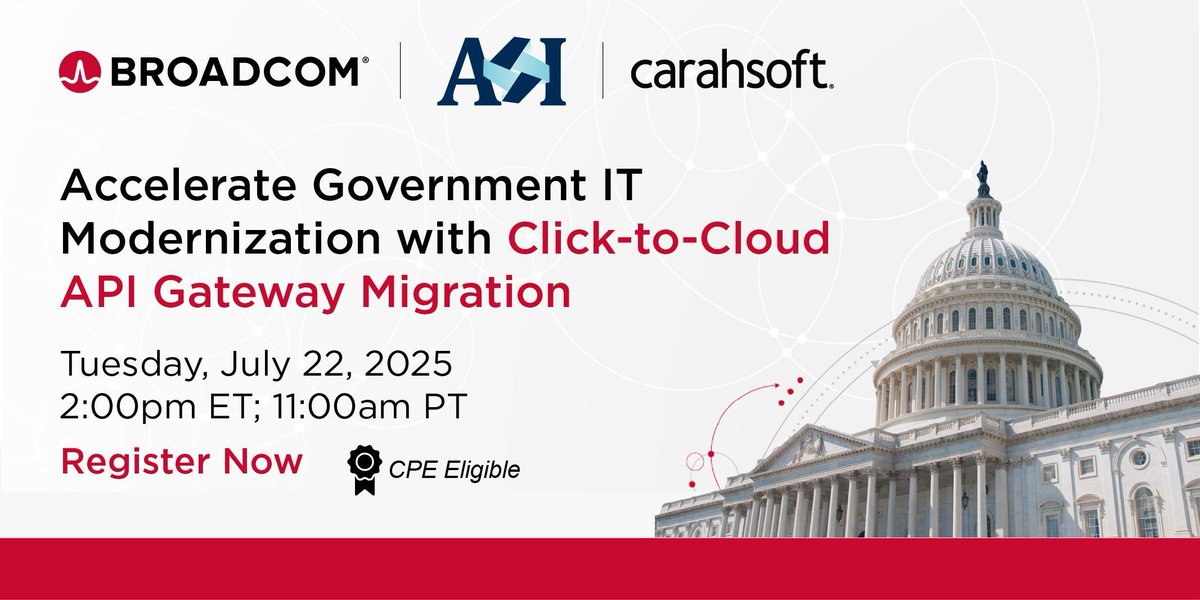 🚀 Modernize legacy systems, improve service delivery &amp; secure your data — all in one webinar.

Join us on July 22 to explore Layer7 API Gateway + A&amp;I’s new Cloud Migration Tool.

📅 Don’t miss it: carahevents.carahsoft.com/Event/Details/…

#APIs #DigitalTransformation #GovTech #Layer7