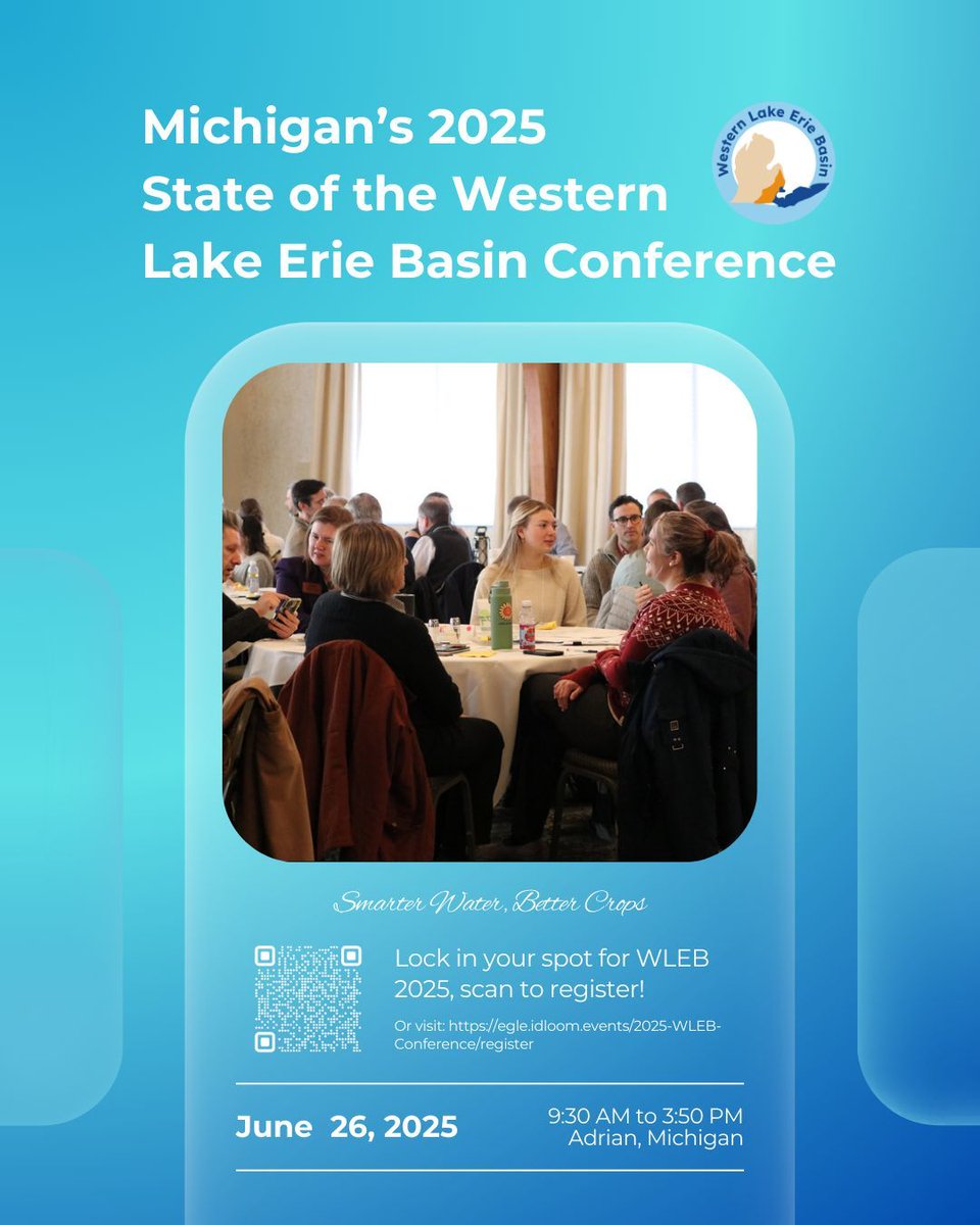 💧🌾 Water-smart farming in action.

Discover how controlled drainage and water recycling boost yields and protect our rivers.

👉 Register now at egle.idloom.events/2025-WLEB-Conf…! 

#WLEB2025 #LakeErieConservation