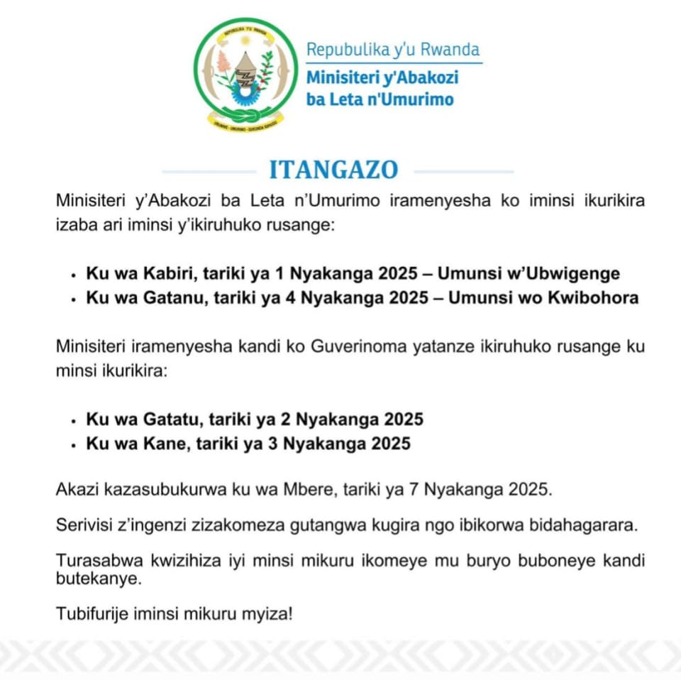 Mulumba Arnold (@alunnorwanda) on Twitter photo Mwiriwe neza Minister Of Enjoyment umubyeyi mwiza cyane Turamukunda pe
NKULIKIYINKA Christine nukumenyana nawe cyane 🥰😌 <a href="/CNkulikiyinka/">C. Nkulikiyinka</a>
Mugire ijoro ryiza n'iminsi y'ibiruhuko rusange!!!!
Gira akajambo ubwira Christine ariko!!!! Mwiriwe neza Minister Of Enjoyment umubyeyi mwiza cyane Turamukunda pe
NKULIKIYINKA Christine nukumenyana nawe cyane 🥰😌 <a href="/CNkulikiyinka/">C. Nkulikiyinka</a>
Mugire ijoro ryiza n'iminsi y'ibiruhuko rusange!!!!
Gira akajambo ubwira Christine ariko!!!!