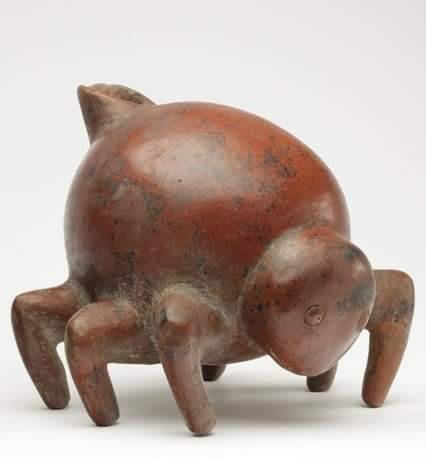 一件蜘蛛形象的科利马动物形容器，可追溯到公元前 200 年至公元 600 年，现藏于墨西哥城国家人类学博物馆。