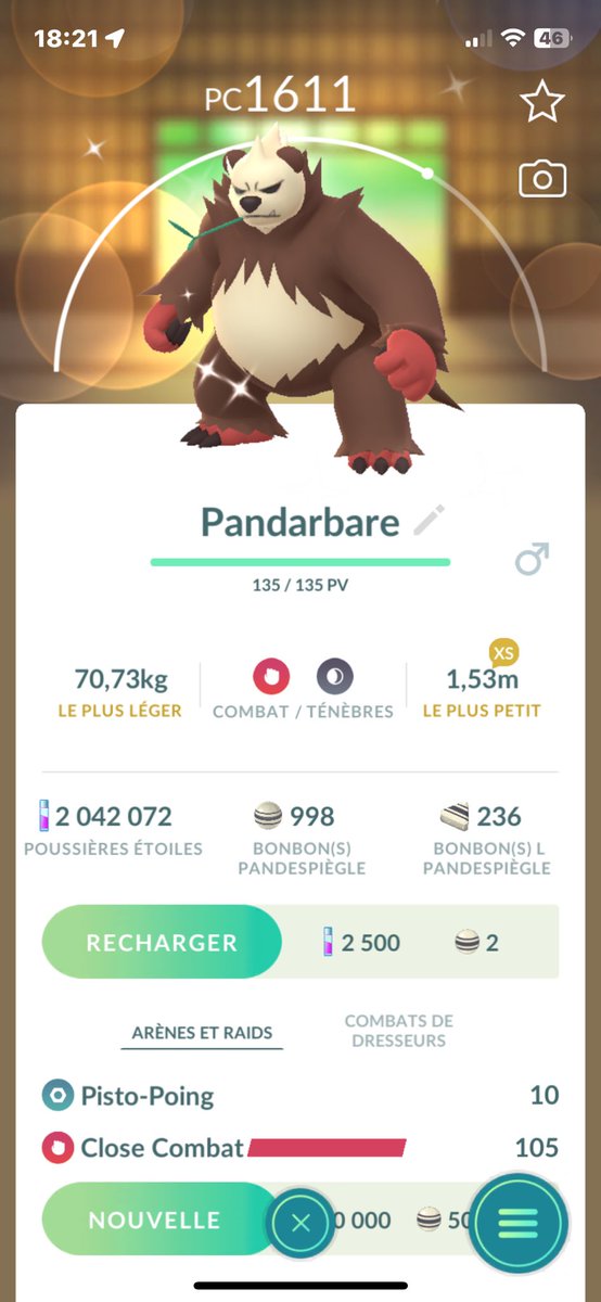 That was easy today to catch the dark Pokémon that were necessary to evolve my shiny Pancham ✨✨✨ One more shiny in the shiny Pokédex 😍 #pokémongoapp
