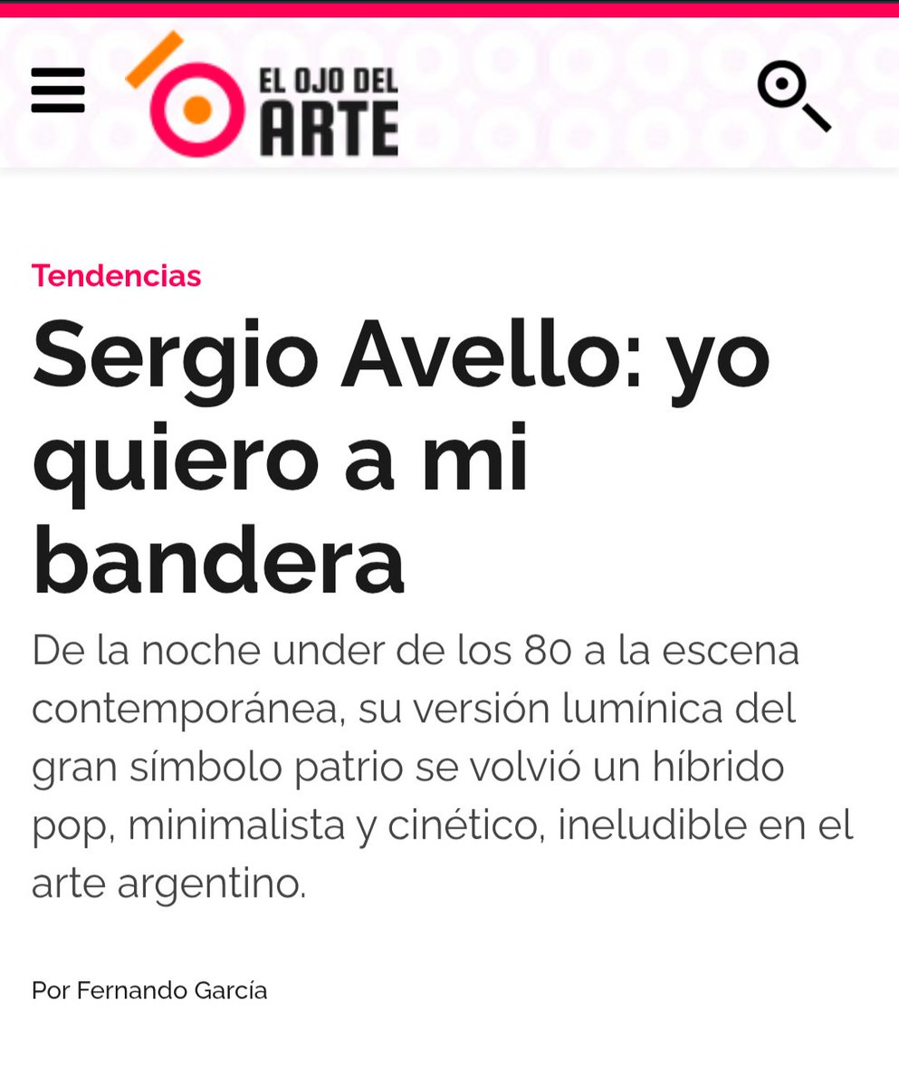 🇦🇷¡Feliz día de la bandera!

🎨Para celebrar esta fecha patria compartimos con ustedes la obra "Bandera" de Sergio Avello, una versión lumínica pop, minimalista y cinética del gran símbolo patrio.

🟣🔗👁️🎨elojodelarte.com/tendencias/ser…

✍🏻 Fernando García 

#DiaDeLaBandera