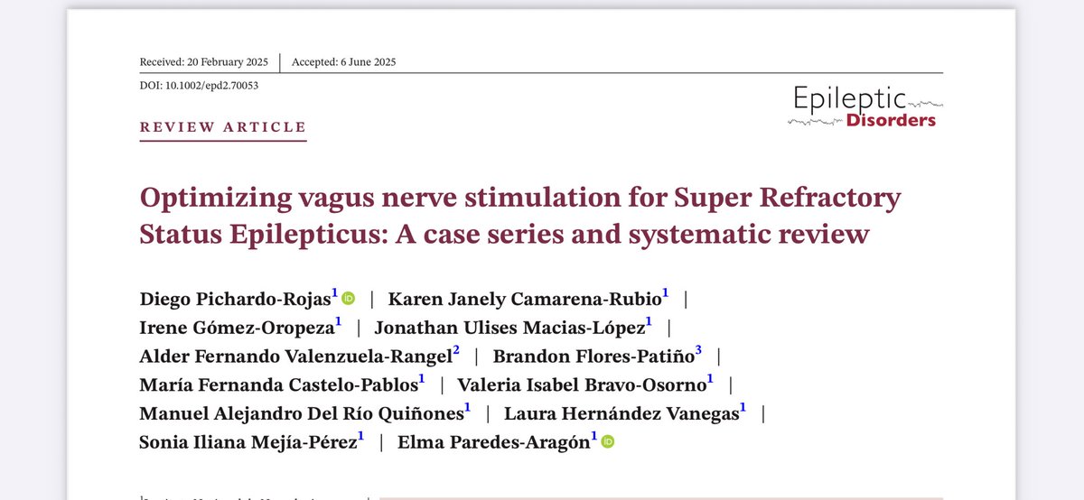 elmaparedes9's tweet image. Accelerated titration programming in VNS implantation for refractory status epilepticus is effective. Our experience at @INNNMVS and a systematic review! @DiegoPichardoMD
To view: doi.org/10.1002/epd2.7…