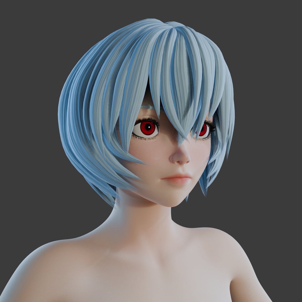 Good morning everyone! I normally don't post this  previews in early stages of the process but since Im kinda late here is an ealy look of Rei Ayanami from Evangelion!!! her body and hair are not final! C:
