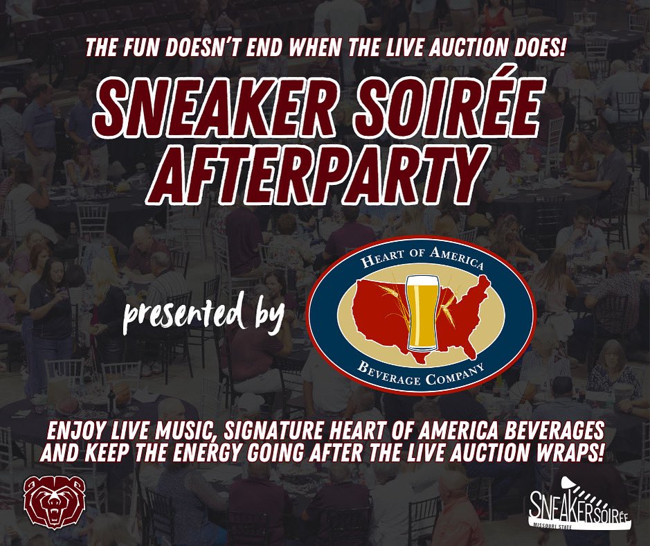 MoStBearsFund's tweet photo. 🎉 For the first time ever… the Sneaker Soirée doesn’t end when the auction does!

Join us for the afterparty, presented by Heart of America Beverage Company — featuring live music and signature beverages🍻🎶

📍 Great Southern Bank Arena
🗓 August 2
🎟️ https://t.co/tCGHC6l0yX https://t.co/kydM73G5eh