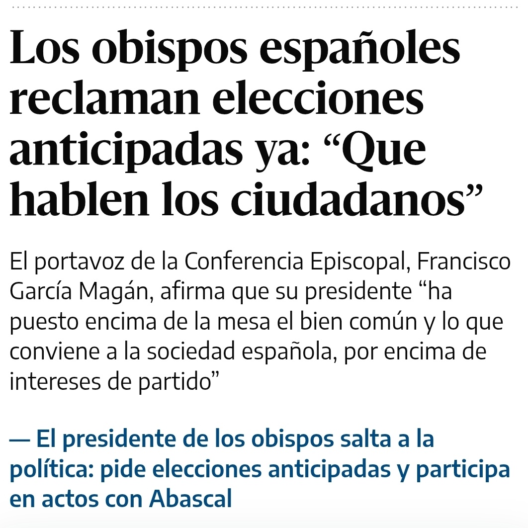 Actitud lamentable de la Iglesia española, participando del "el que pueda hacer, que haga".

Lo que tienen que pedir es elecciones en El Vaticano o en la Iglesia, para que hablen sus fieles...tras dos mil años sin ser consultados.