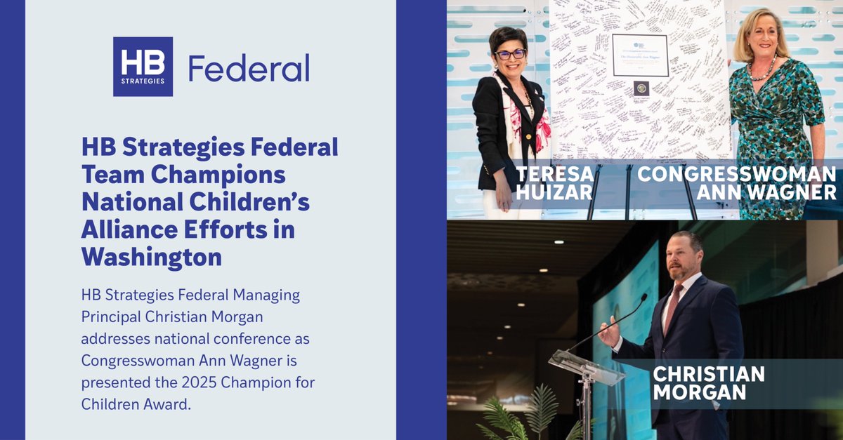 H_B_Strategies's tweet image. The HB Strategies Federal team led by Managing Principal Christian Morgan is proud to represent the @NCAforCACs in Washington and its work to strengthen support among congressional leaders and increase federal investment in programs to fight child abuse and support victims and…